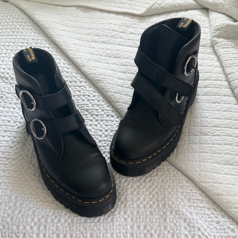 Dr. Martens Devon Black Boots with Buckle Straps